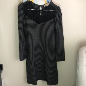Loft Grey and Black Striped Dress with Lace